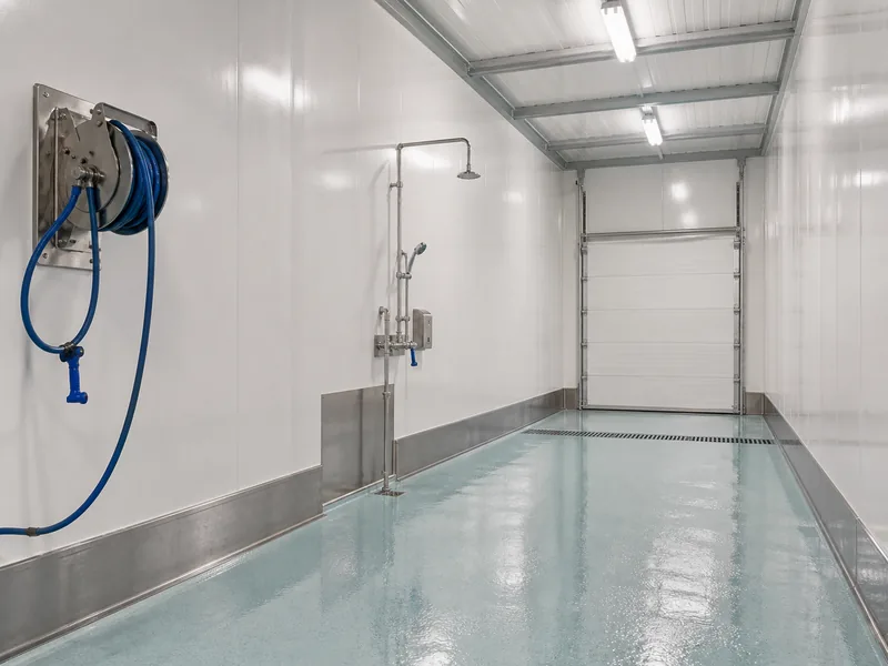 FRP wall panels in a washable metal building interior