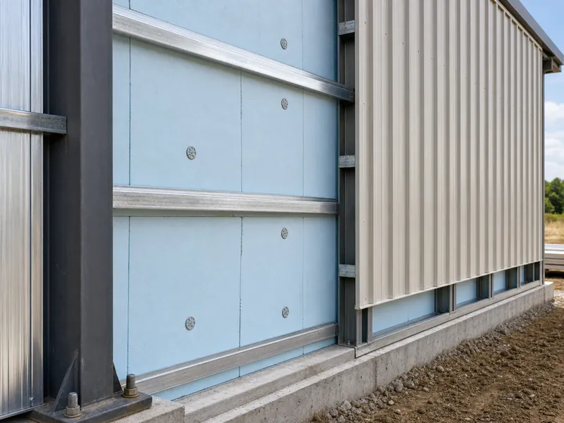 Isolamento contínuo instalado externamente à estrutura de aço para romper pontes térmicas
