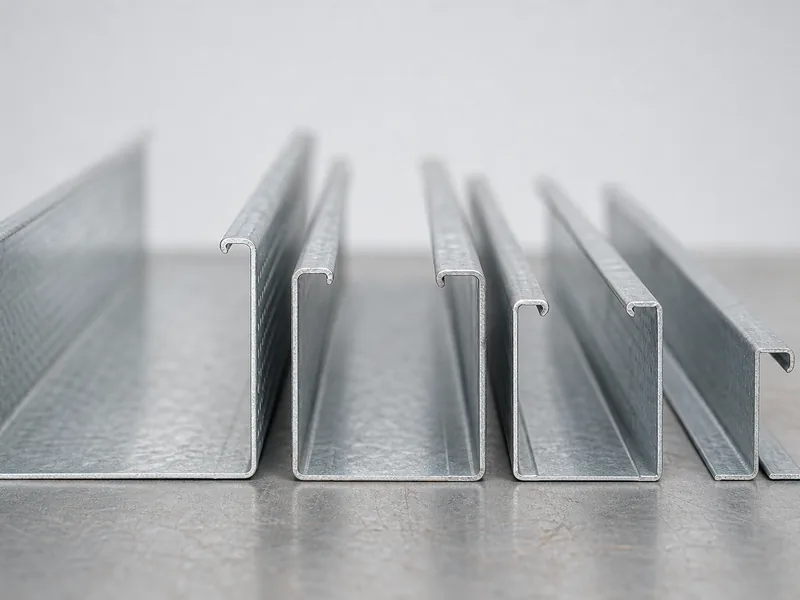 Steel studs of different gauges shown side by side