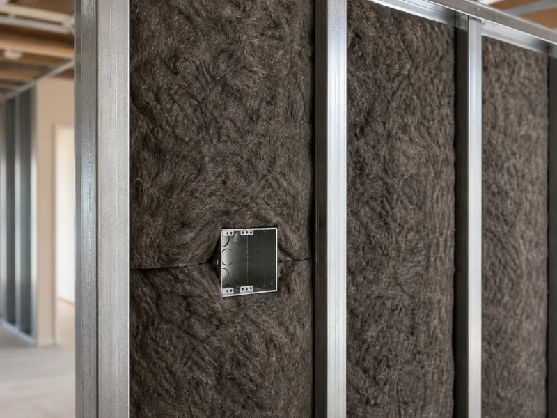Mineral wool batt set in a metal stud partition cavity