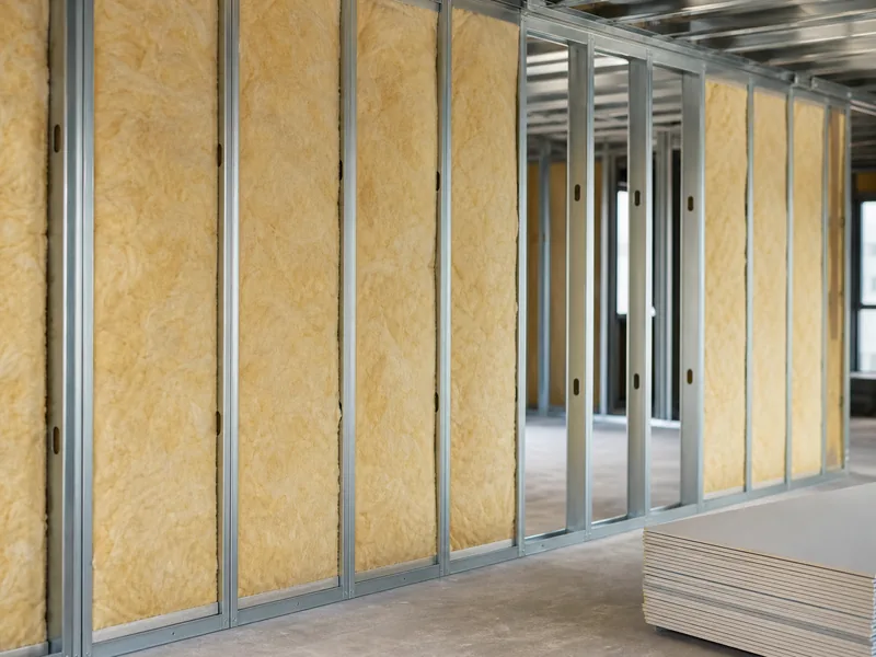 Fiberglass batts friction-fit between steel wall studs
