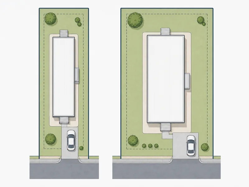 Lotes para casas de un solo ancho y de doble ancho dibujados con tamaños de plataforma diferentes