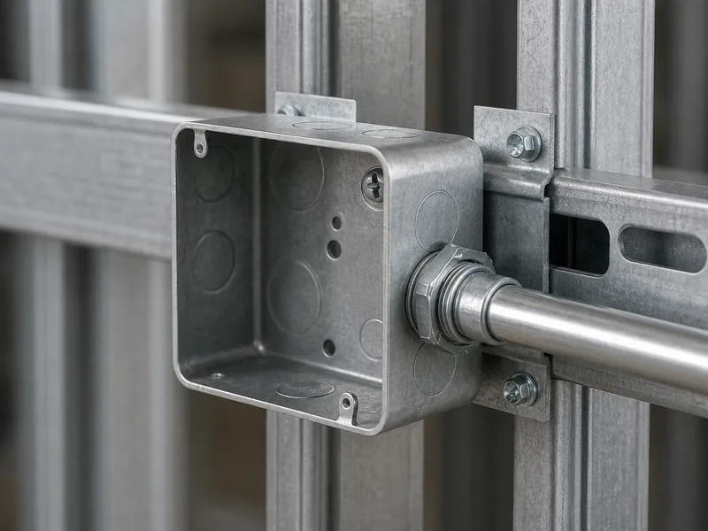 Metal electrical box fastened to a steel girt
