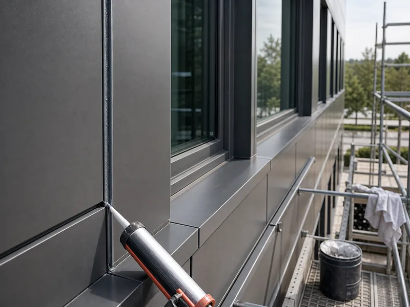 Recoated steel and resealed envelope joints that extend an office building's life