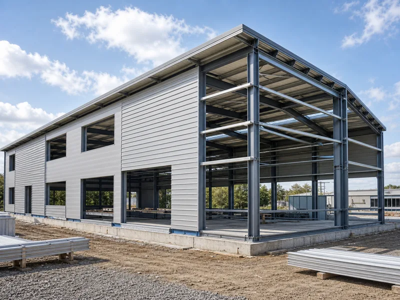 Revêtement de toit et de mur enfermant une coque de bâtiment en acier