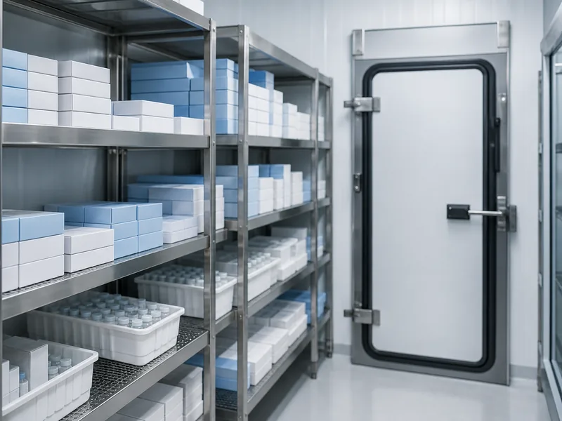 Medical shelving in a temperature-controlled pharmaceutical cold storage room