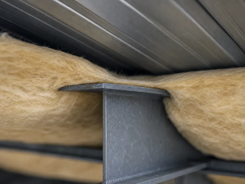 Insulation blanket compressed where a steel purlin meets the roof sheet