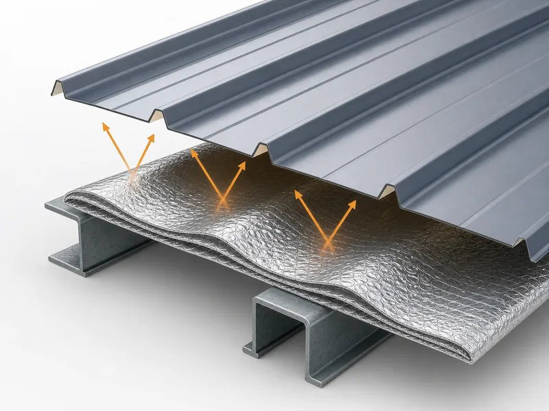 Double bubble foil and a one-inch air gap behind a metal roof panel