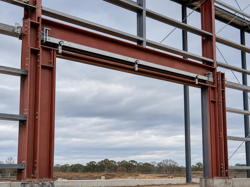 Steel jamb columns and header framing a wide warehouse sliding door opening