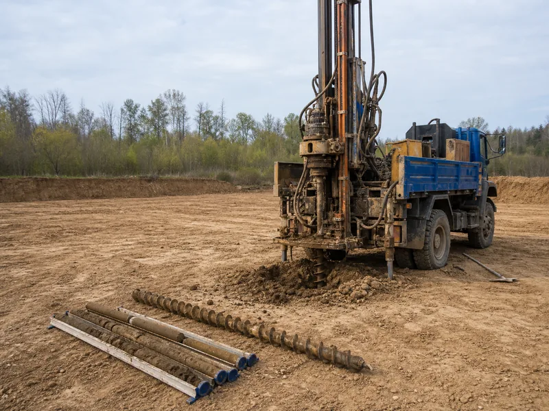 Geotechnical rig boring a soil sample on a building site