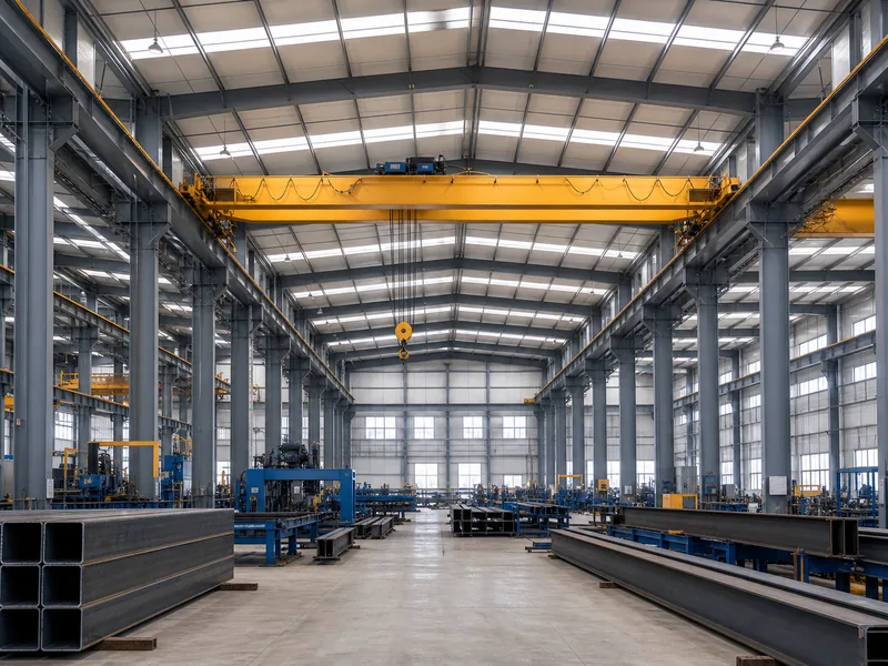 Overhead crane serving a steel workshop bay sized by crane service class for crane beam design