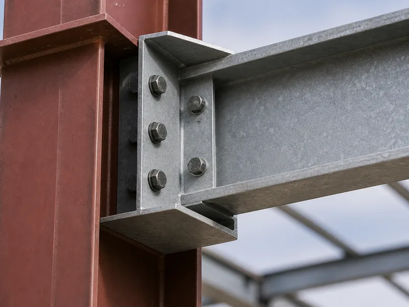 Bolted steel frame connection detail illustrating why pre-engineered metal buildings cost