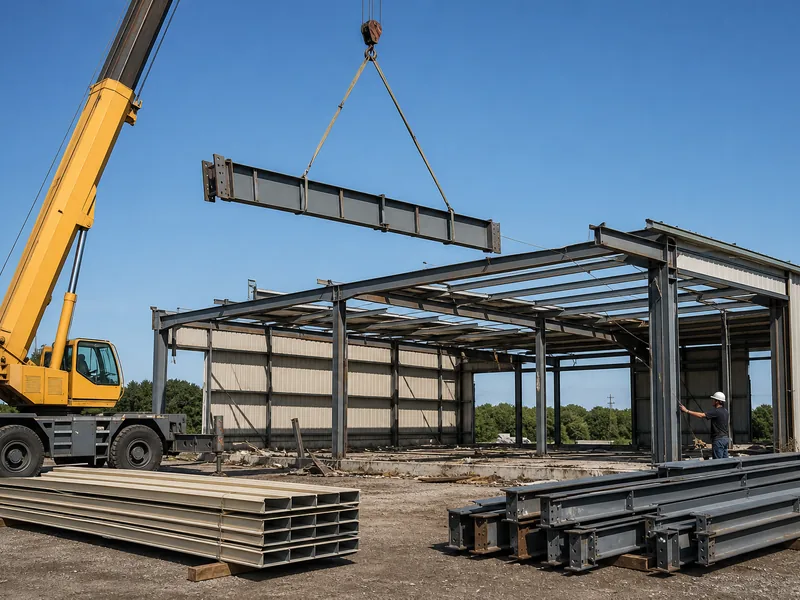 Crane dismantling a bolted steel frame