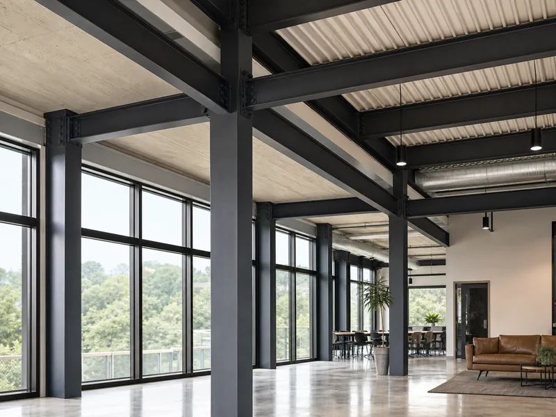 Intumescent coating on exposed architectural steel in a finished interior, a steel building fire protection option for visible steel