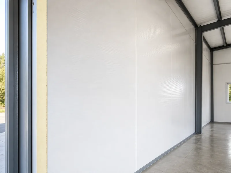 Insulated metal panels forming a steel building wall with a smooth liner