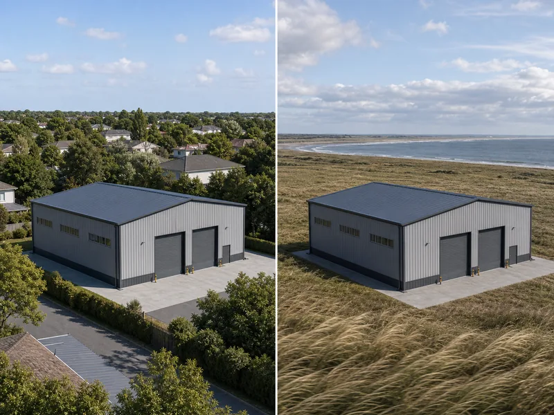 Wind exposure categories around the same steel building