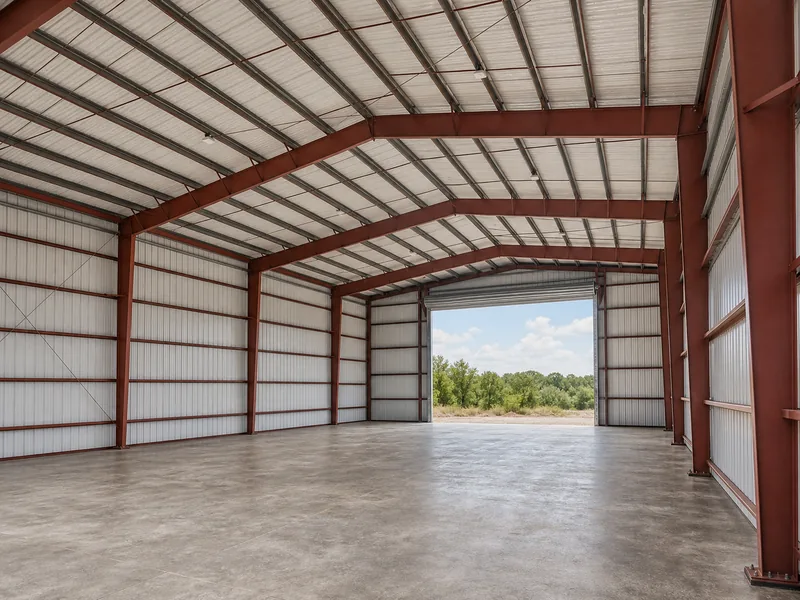 Clear-span structural steel workshop interior