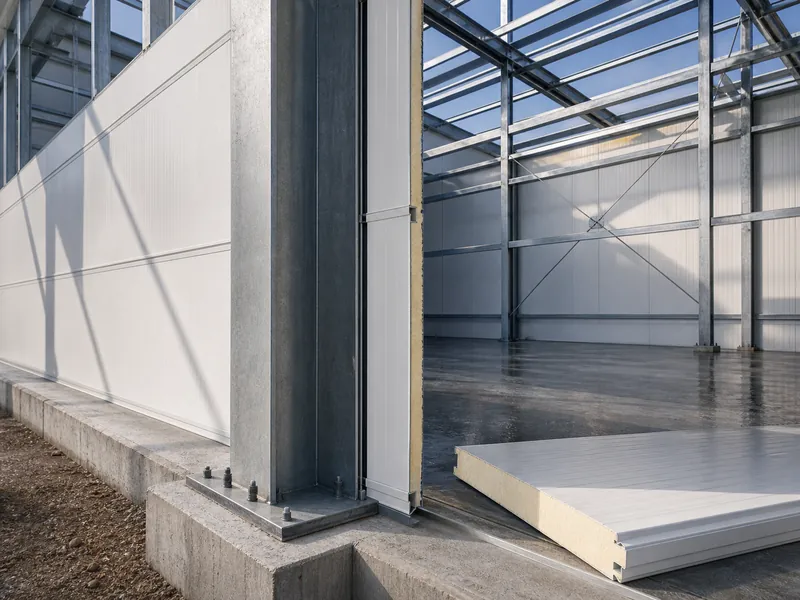Steel frame and insulated panels forming a cold storage building envelope