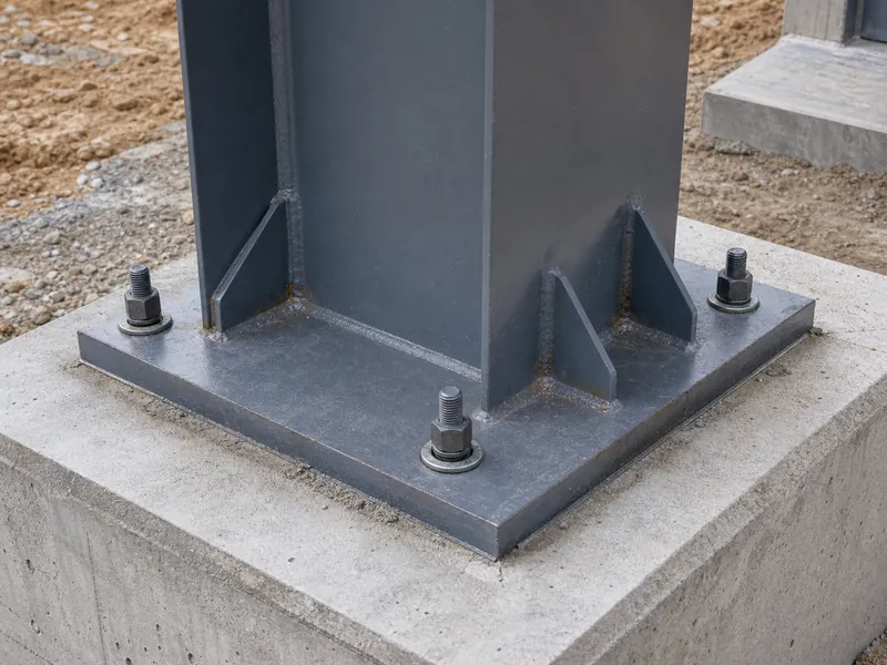 Placa de base de columna de acero galvanizado atornillada a un pilar de hormigón