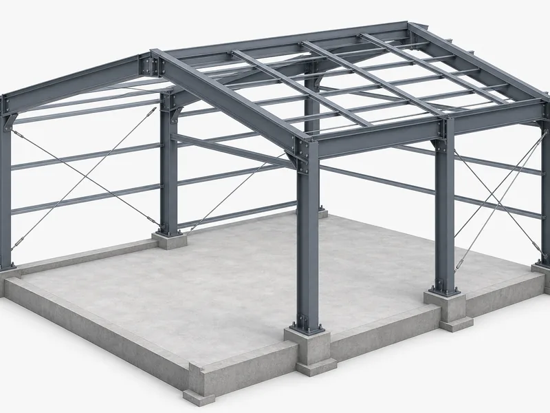 Steel frame skeleton showing columns