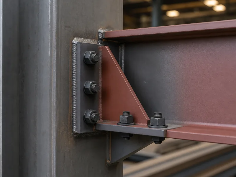 Welded and bolted steel framing connection at a beam-to-column joint