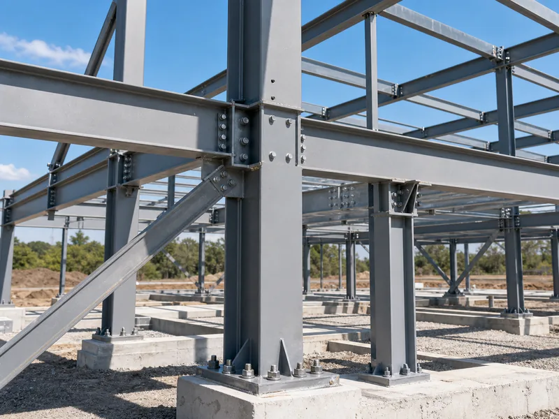 Home 57 Bolted and welded steel structure connections across a steel building frame