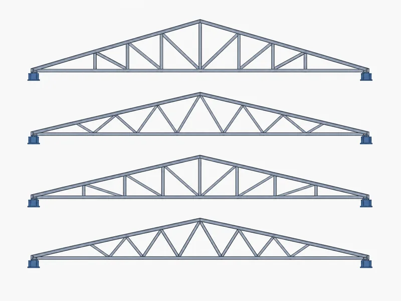 Web patterns of Pratt, Warren, Howe and Fink steel trusses compared