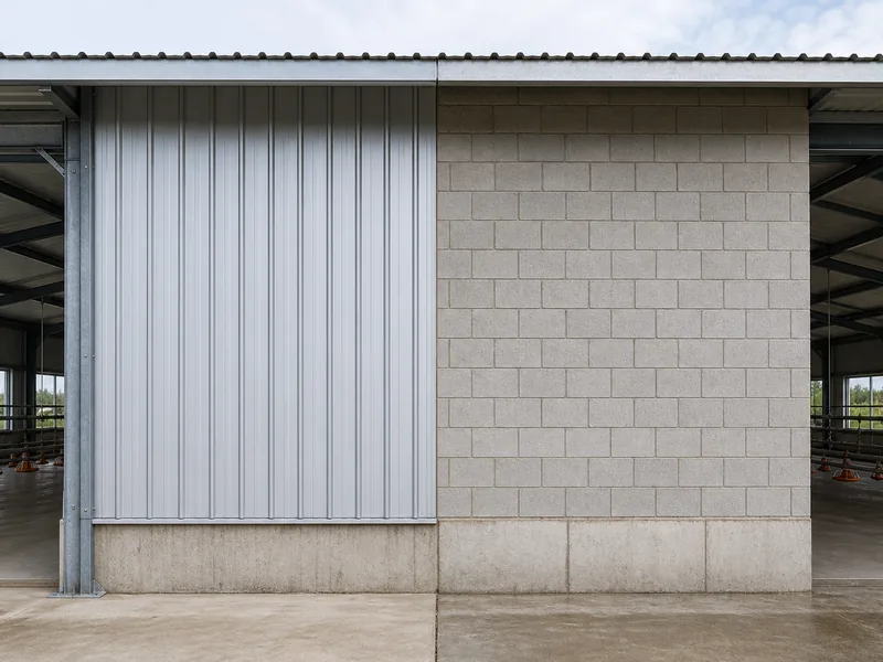 Visual comparison of steel and concrete poultry house construction across cost