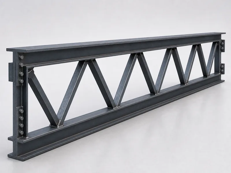 Open-web steel truss anatomy with top and bottom chords and a triangulated web carrying span and load