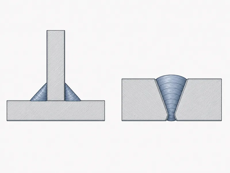 Cross-sections of a fillet weld and a complete-joint-penetration groove weld