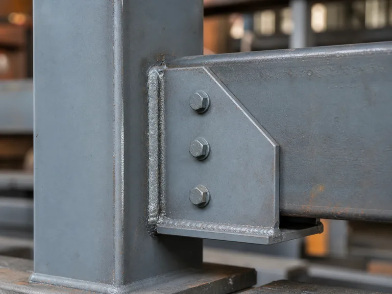 Welded gusset-plate connection at a square tube steel column