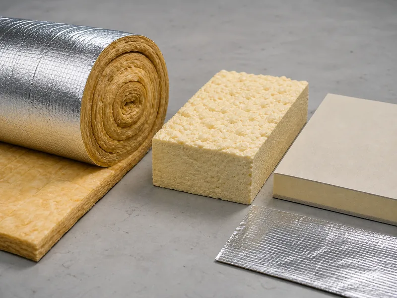 Fiberglass blanket, spray foam, and rigid board for warehouse ceiling insulation