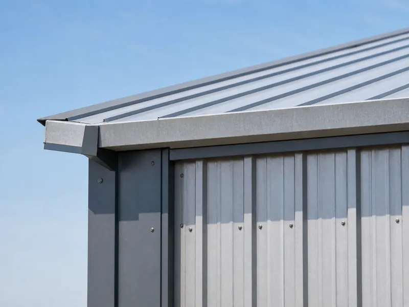 Telhado metálico com emenda vertical e revestimento de parede nervurado em um armazém de steel