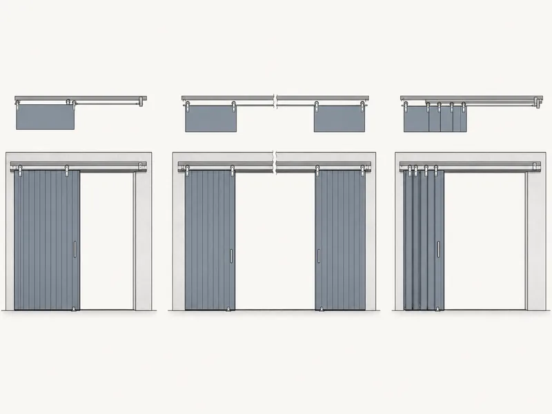 Single, bi-parting and bi-folding sliding door layouts for warehouse openings